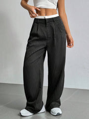 Stripe Printed Trousers Fashion High Waist Straight Leg Pants With Pocket Zipper Casual Suit Pants For Women