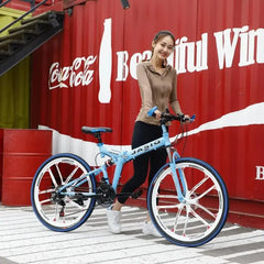 24/26-Inch MTB Folding Mountain Bike – Dual Disc Brakes, Full Suspension, Soft Tail Cross Country Bicycle | Variable Speed City Bike