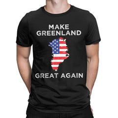 Make Greenland Great Again" Map T-Shirt – Pure Cotton Crewneck, USA Flag Design, Plus Size Short Sleeve Tee
