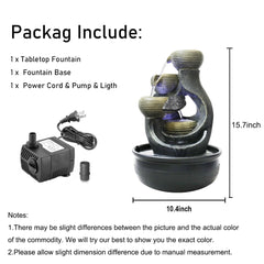 15.7" Relaxation Indoor Tabletop Waterfall Fountain with LED Light - Portable Decoration for Living Room, Home, Office & Bedroom