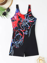 Women's One-Piece Printed Swimsuit – Padded Racing Swimwear for Summer Beach & Pool