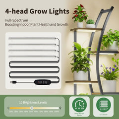 62" Tall 7-Tier Metal Plant Stand with Grow Light - Curved Corner Shelf for Indoor Plants & Flowers