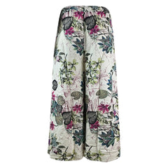 Women'S Casual Floral Printed Pants Belt Elastic Waist Wide Leg Pants Pocket Long Wide Leg Trousers Pantalones De Mujer 바지