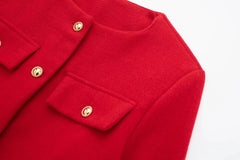 Women Elegant Cropped Jacket Women's Fashion Jacket O-Neck Long Sleeved Flip Pocket Coat Female Casual Outwear Tops