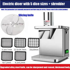 Commercial Electric Vegetable Dicer & Slicer – 5-Blade Food Processor for Cubing, Strips & Slices of Potatoes, Carrots & Fruits