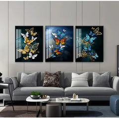 Big Yellow Butterfly & Abstract Golden Blue Butterfly Wall Art – Modern Prints for Living Room Decoration