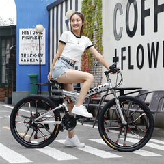 24/26-Inch MTB Folding Mountain Bike – Dual Disc Brakes, Full Suspension, Soft Tail Cross Country Bicycle | Variable Speed City Bike