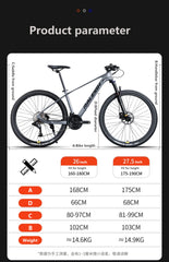 26 & 27.5 Inch Mountain Bike - Lightweight Magnesium Alloy Frame, 24/27/30/33 Speed Gears, Hydraulic Disc Brake, All-Terrain Bicycle for Men & Women