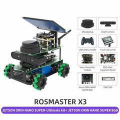 ROSMASTER X3 ROS2 Smart Car Kit – AI Robot with Mecanum Wheels, Lidar, Depth Camera, Voice Control | Compatible with Jetson Nano, Orin NX/Nano SUPER, Raspberry Pi 5