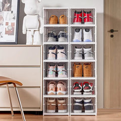 Plastic Shoe Organizer - Stackable and Foldable 1/3-Tier Shoe Storage Boxes for Closet, Clear and Space-Saving Sneaker Container