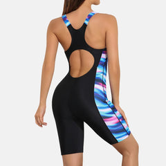 Anfilia One-Piece Women’s Pro Sports Swimwear – Boyleg Knee-Length Sport Swimsuit with Patchwork Design | Bikini Beach Wear & Bathing Suit