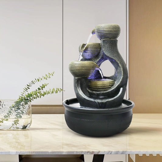 15.7" Relaxation Indoor Tabletop Waterfall Fountain with LED Light - Portable Decoration for Living Room, Home, Office & Bedroom