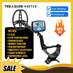 Treasure Hunter MT705 Professional Underground Metal Detector – V-Flex Tech, Waterproof 11" Coil, High Sensitivity Scanner