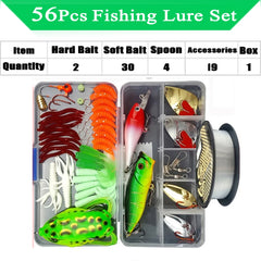Fishing Lure Kit – Soft & Hard Bait Set | Minnow, Metal Jig, Spoon, Crankbait for Bass & Pike | Tackle Accessories with Box