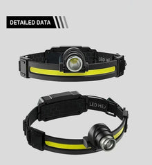 High Power LED Headlamp – 7 Modes XPE+COB Sensor Headlight with 18650 Battery for Fishing & Hunting