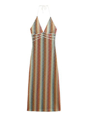 Deep V-Neck Summer Dress for Women – Sexy High-Waisted Sleeveless Backless Halter Gown | Elegant Party & Prom Vestido