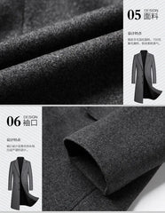 2024 Autumn and Winter Boutique Woolen Black Gray Classic Solid Color Thick Warm Men's Extra Long Wool Trench Coat Male Jacket