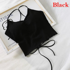 Sexy Slim Fit Open Back Crop Top – Solid Color Women’s Camisole with Chest Cushion Strap