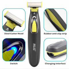MLG Electric Shaver for Men & Women – Portable Full Body Trimmer, USB Rechargeable, T-Shaped Blade Razor for Beard & Armpits, Washable