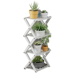 4-Tier Folding Bamboo Plant Stand - X-Shaped Plant Rack & Shoe Display Shelf for Entryway & Living Room