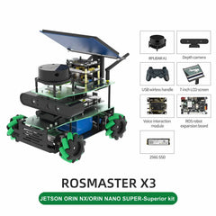 ROSMASTER X3 ROS2 Smart Car Kit – AI Robot with Mecanum Wheels, Lidar, Depth Camera, Voice Control | Compatible with Jetson Nano, Orin NX/Nano SUPER, Raspberry Pi 5