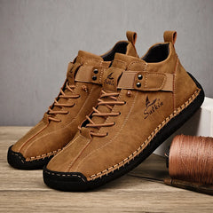 Handmade Leather Men’s Casual Sneakers – Breathable Ankle Boots for Outdoor Style & Comfort