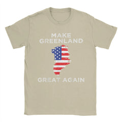 Make Greenland Great Again" Map T-Shirt – Pure Cotton Crewneck, USA Flag Design, Plus Size Short Sleeve Tee