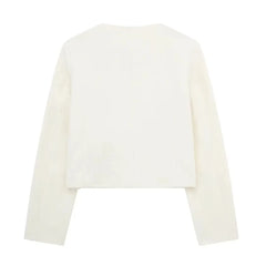 Women Elegant Cropped Jacket Women's Fashion Jacket O-Neck Long Sleeved Flip Pocket Coat Female Casual Outwear Tops