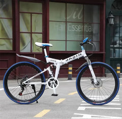 24/26-Inch MTB Folding Mountain Bike – Dual Disc Brakes, Full Suspension, Soft Tail Cross Country Bicycle | Variable Speed City Bike