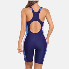 Anfilia One-Piece Women’s Pro Sports Swimwear – Boyleg Knee-Length Sport Swimsuit with Patchwork Design | Bikini Beach Wear & Bathing Suit
