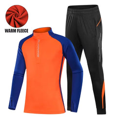 Kids’ Football Tracksuit – Warm Fleece Long Sleeve Soccer Sportswear Set with Sweatshirt & Jogging Jacket for Boys