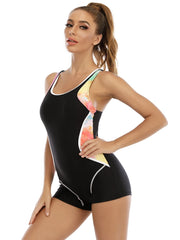 Plus Size One-Piece Sport Swimsuit – Women's Patchwork Professional Surfing Swimwear
