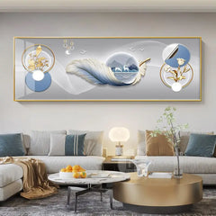 Chinese Style Golden Leaves & Deer Canvas Painting – Feng Shui Mountain Wall Art for Living Room (Unframed)