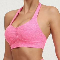 1/2PCS V-Back Halter Sports Bra & Scrunch Legging Set – Squat Proof, Pocket, Lycra Workout Yoga Gym Fitness Suit