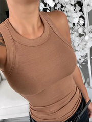 Women’s Solid Ribbed Tank Top – Basic Round Neck Elastic Camisole | Summer O-Neck Sleeveless Casual Top