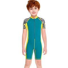 One-Piece Boys’ Long Sleeve Swimsuit – Kids’ Sun Protection Swimwear with Matching Swimming Cap