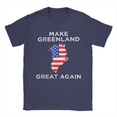 Make Greenland Great Again" Map T-Shirt – Pure Cotton Crewneck, USA Flag Design, Plus Size Short Sleeve Tee