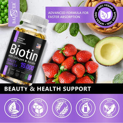 Balincer Biotin + Collagen + Keratin Supplement – 120 Non-GMO Capsules for Hair, Skin & Nail Health
