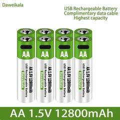 12800mAh 1.5V AA USB Rechargeable Lithium Battery – Type-C Charging | For Remote, Mouse, Toys