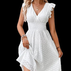 Multi-Colored Summer Dress for Women – Fashionable Casual Commuting Dress with Lotus Leaf Sleeves & Elegant Temperament