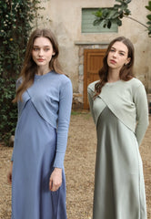 Spring Summer Women’s Elegant Satin Maxi Dress with Knitted Top | 2-Piece Floor-Length Outfit Set