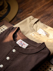 Red Tornado Short Sleeve Henley T-Shirt Heavyweight Cotton Men Every Day Tee Amekaji