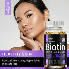 Balincer Biotin + Collagen + Keratin Supplement – 120 Non-GMO Capsules for Hair, Skin & Nail Health