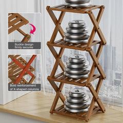 4-Tier Folding Bamboo Plant Stand - X-Shaped Plant Rack & Shoe Display Shelf for Entryway & Living Room