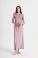 Spring Summer Women’s Elegant Satin Maxi Dress with Knitted Top | 2-Piece Floor-Length Outfit Set