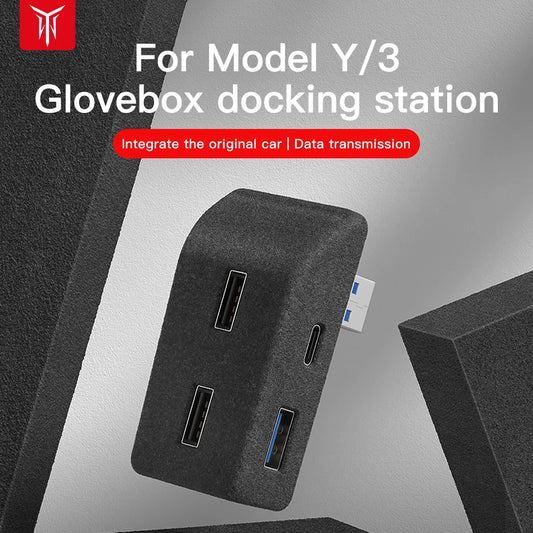 YZ USB HUB Adapter & Quick Charger for Tesla Model 3 (2021) & Model Y (2023) – Glove Box Flocking Car Accessories