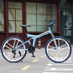 24/26-Inch MTB Folding Mountain Bike – Dual Disc Brakes, Full Suspension, Soft Tail Cross Country Bicycle | Variable Speed City Bike