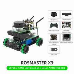 ROSMASTER X3 ROS2 Smart Car Kit – AI Robot with Mecanum Wheels, Lidar, Depth Camera, Voice Control | Compatible with Jetson Nano, Orin NX/Nano SUPER, Raspberry Pi 5