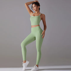 Halter Yoga Suit Sports Set – Sleeveless Gym Top & Pants for Fitness, Running, Cycling, and Training