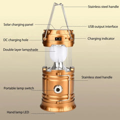 Solar Multifunctional Camping Lamp | Handheld LED Tent Light & Waterproof Emergency Flashlight